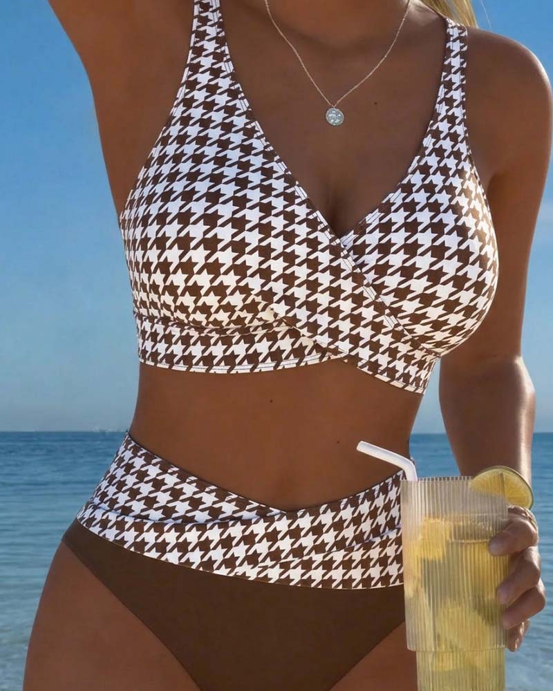 Houndstooth Cross-Piece Bikini