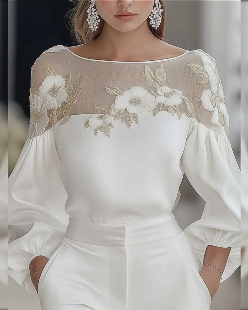 Fashionable Round Neck Long-Sleeved Blouse