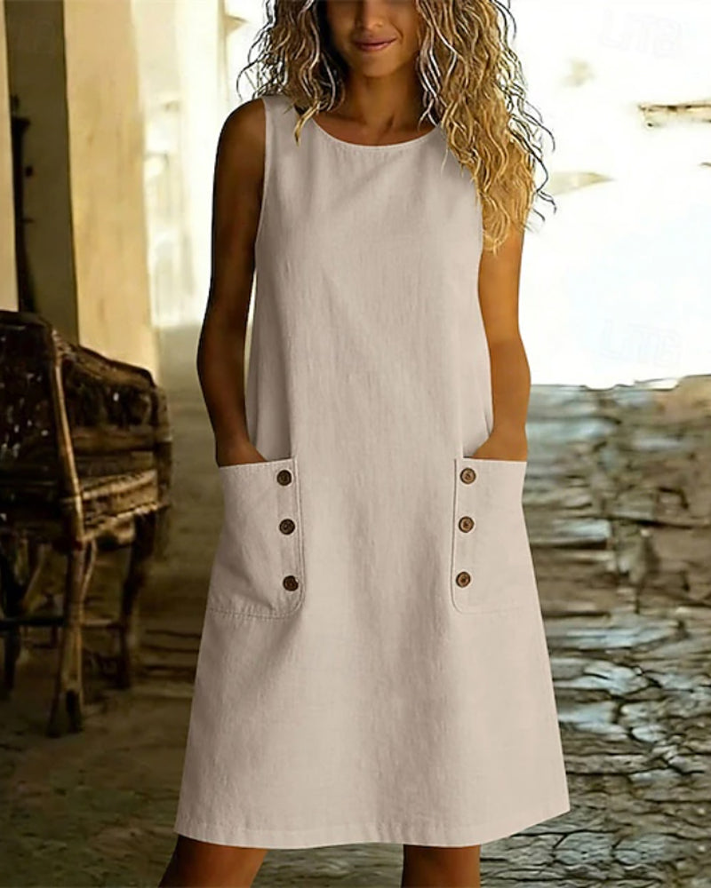 Solid Color Pocket Sleeveless Tank Dress