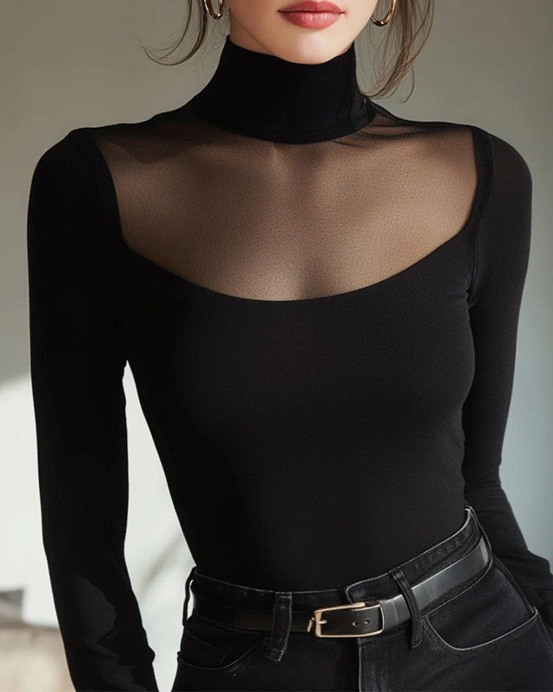Turtleneck Mesh Bottoming Top