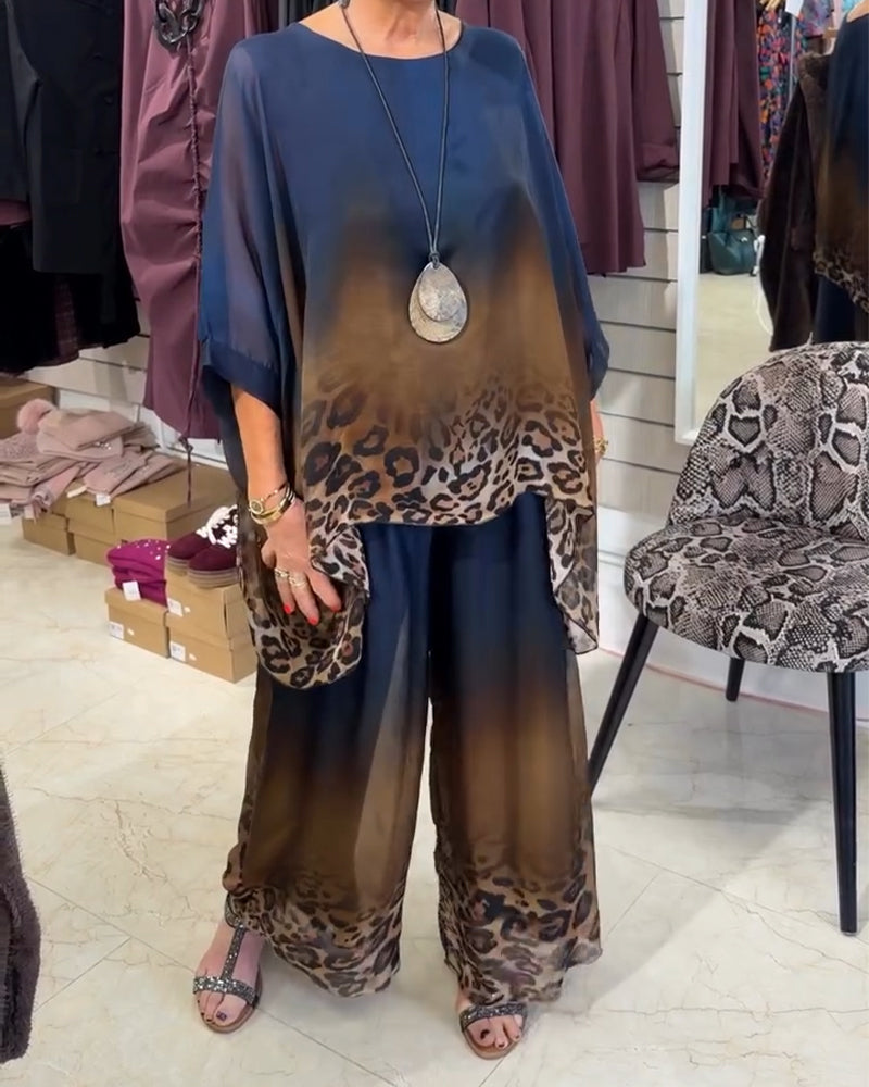 Ombre Leopard Print Fashion Two-Piece Sets