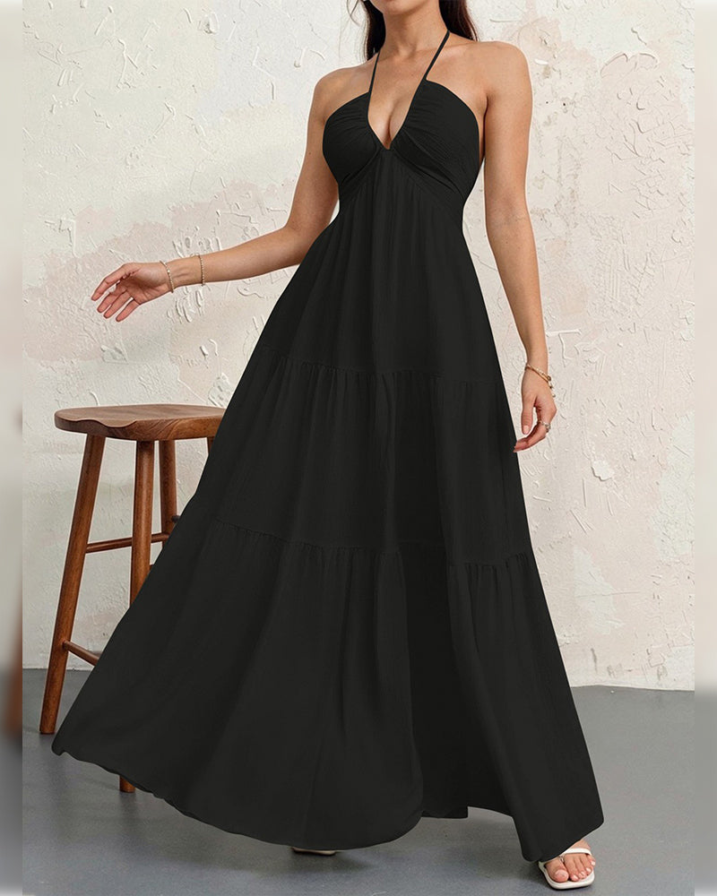 Fashion Solid Halter Dress