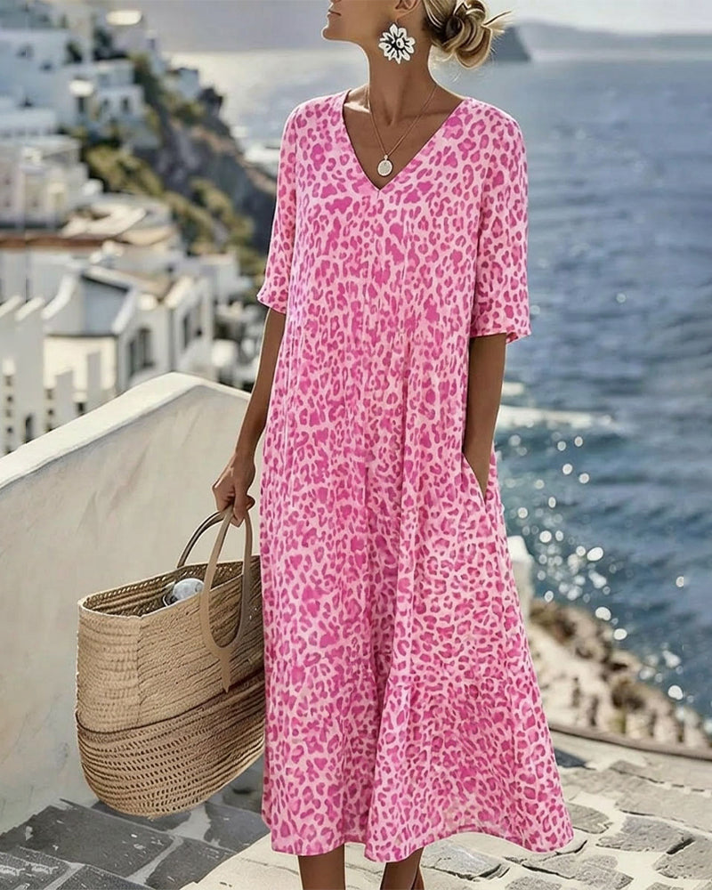 Leopard V-Neck Loose Dress