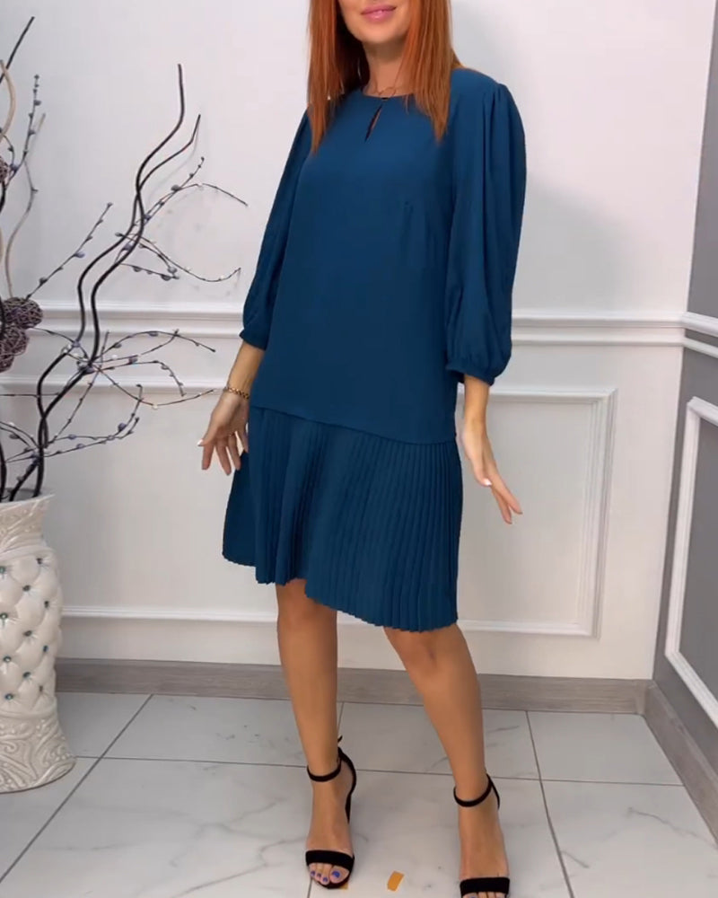 Patchwork pleated solid color dress