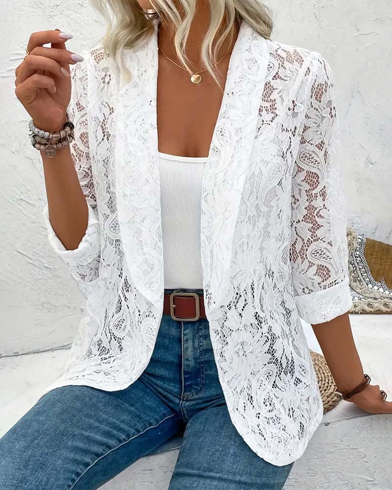 Solid color floral lace lapel elegant coat