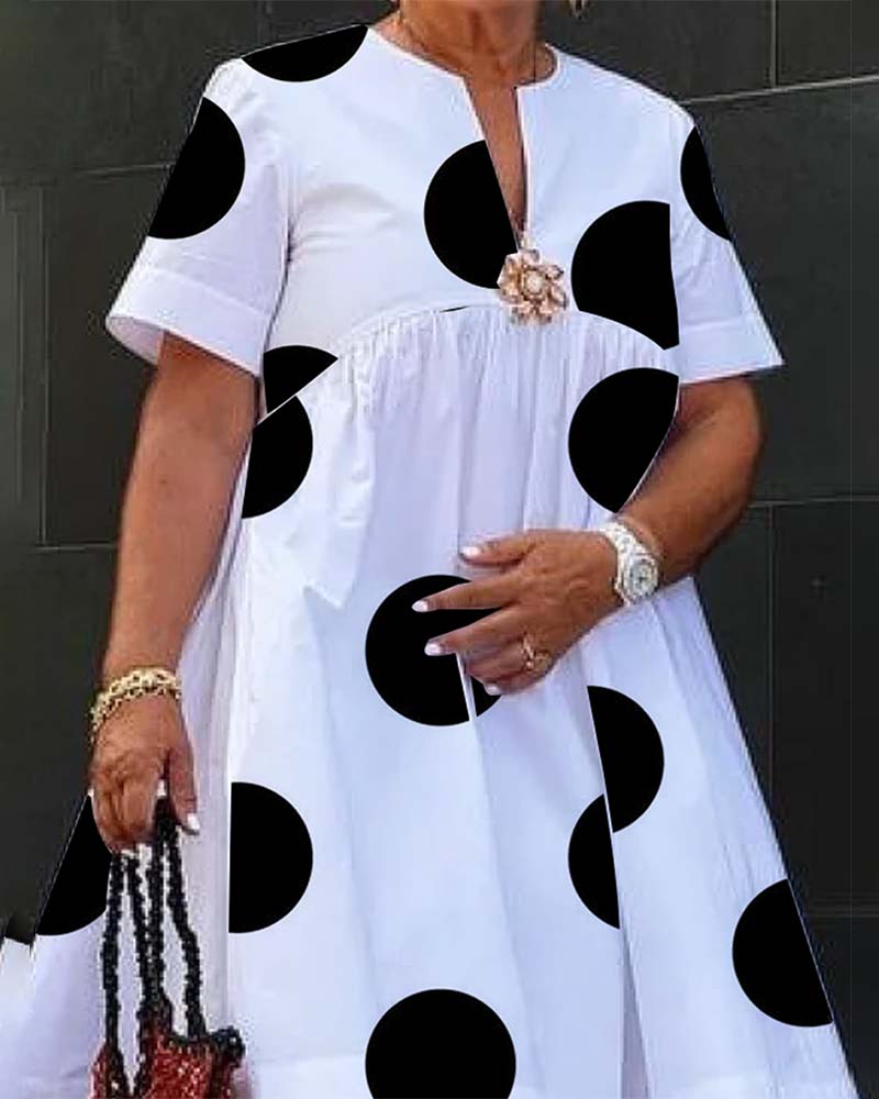 Casual short-sleeved large polka dot dress – Iktops