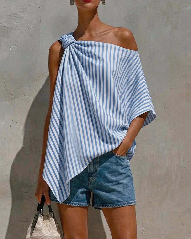 Striped Loose Asymmetric Design Blouse