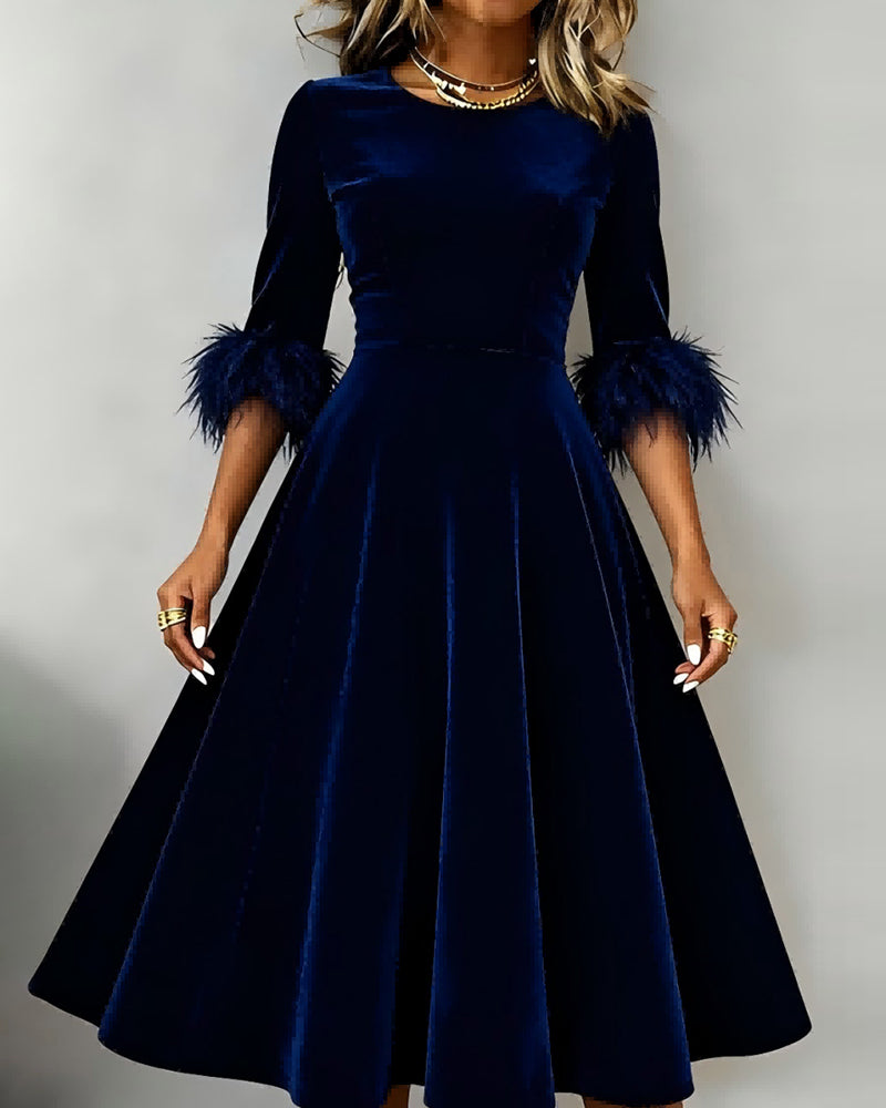 Plush Patchwork Round Neck Dress