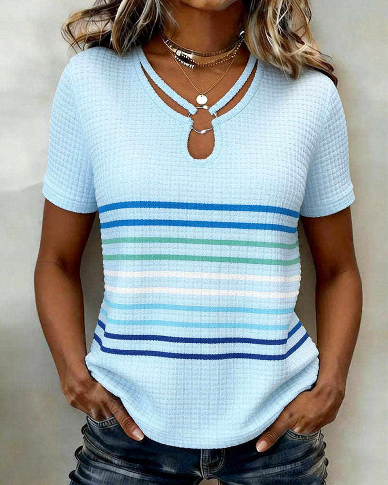 Buttoned Striped Waffle Top