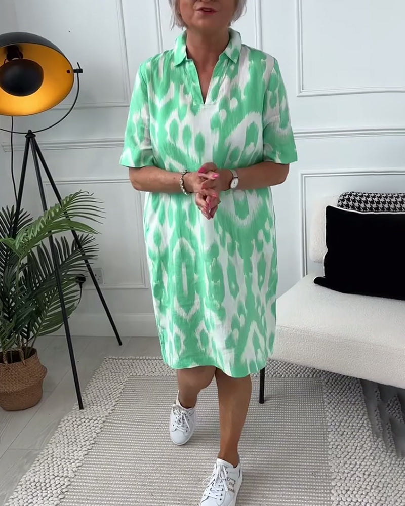 Lapel short sleeve printed dress