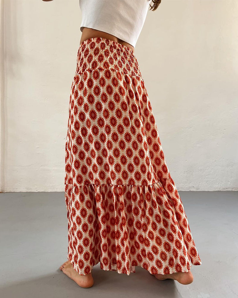 Pleated printed elegant skirt