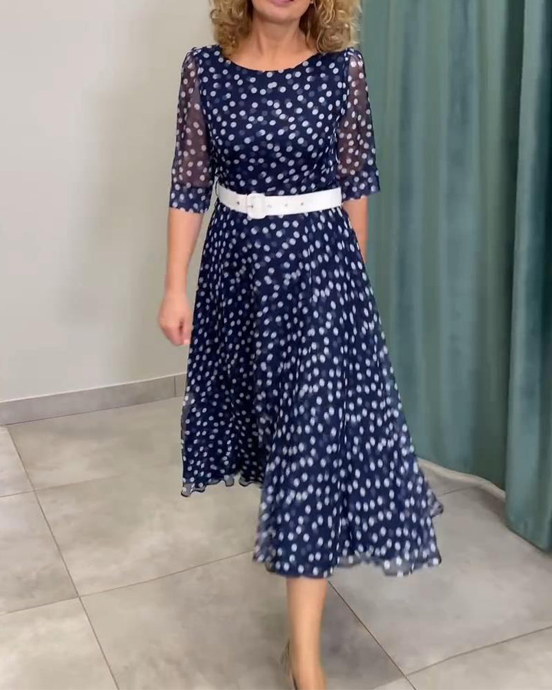 Half-Sleeved Polka Dot Chiffon Dress