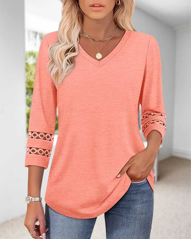 V-Neck Hollow-Out Collar T-Shirt