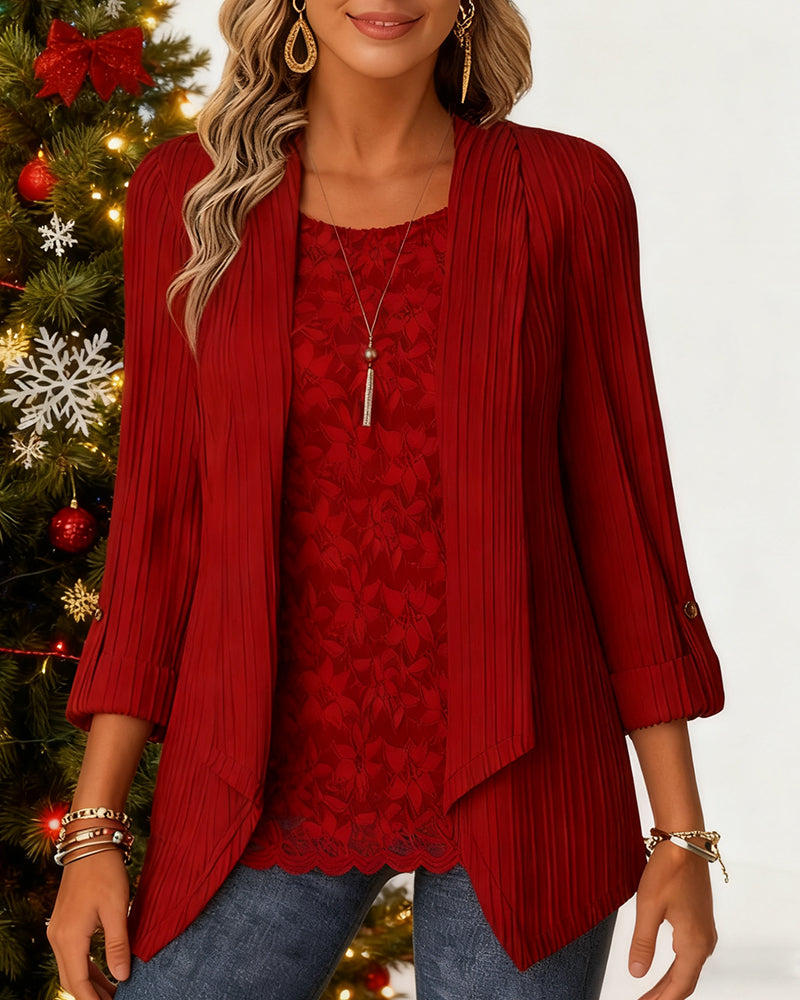 Faux Two-Piece Ribbed Patchwork Top