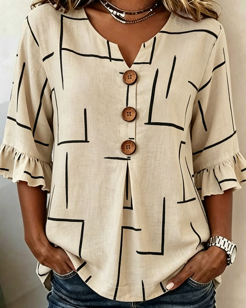 Ruffle Sleeve Striped Print Blouse