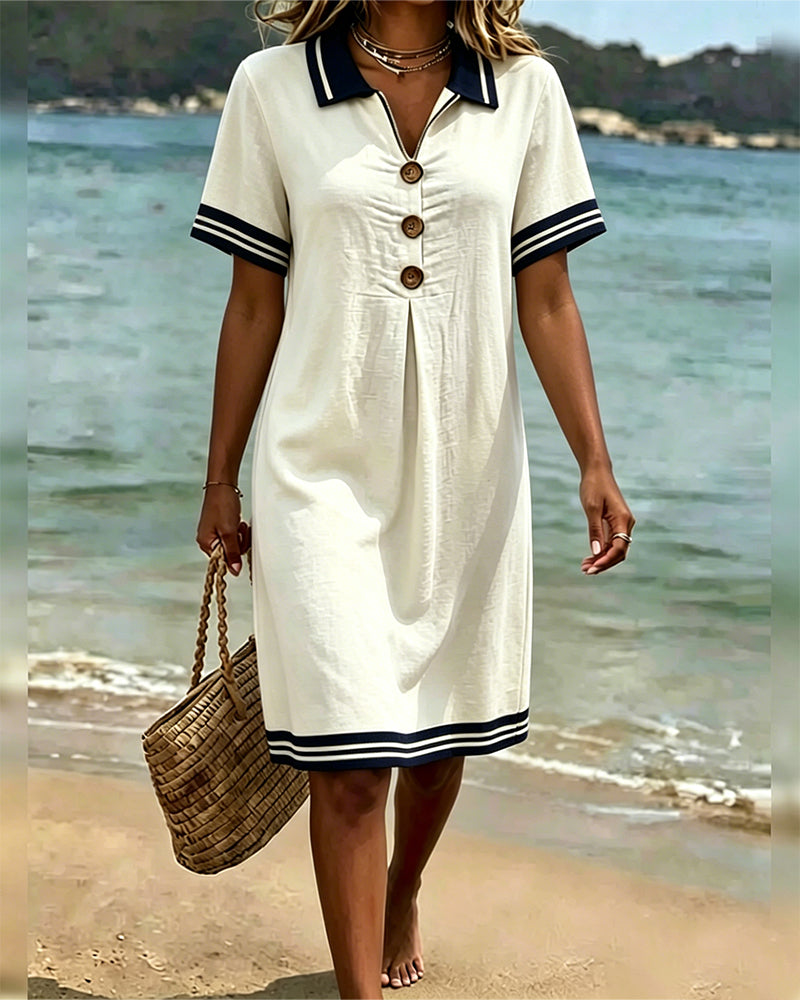 Contrast Color Short Sleeve Dress