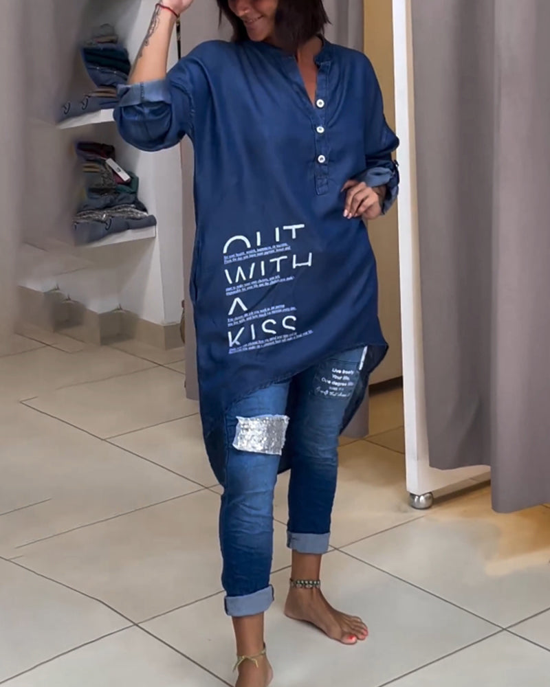 Letter print irregular button top