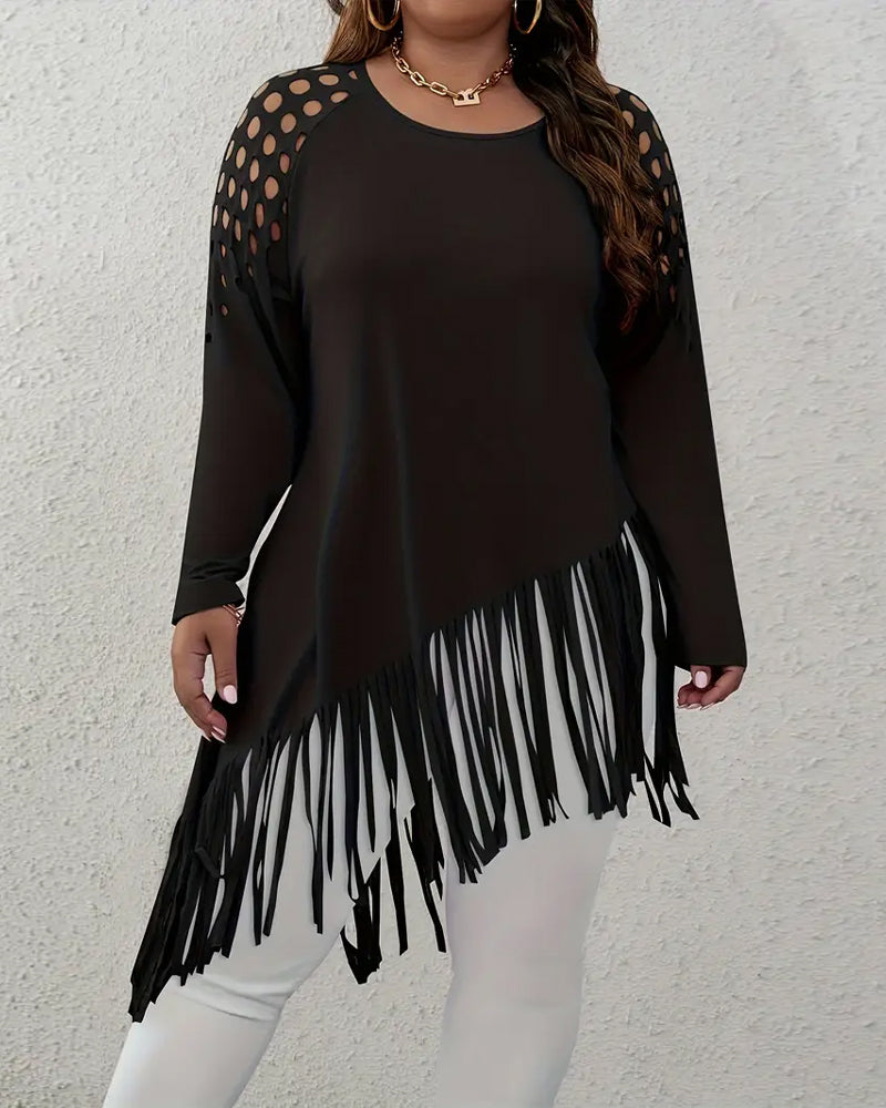 Chic Long Sleeve Tassel Hollow-Out Top