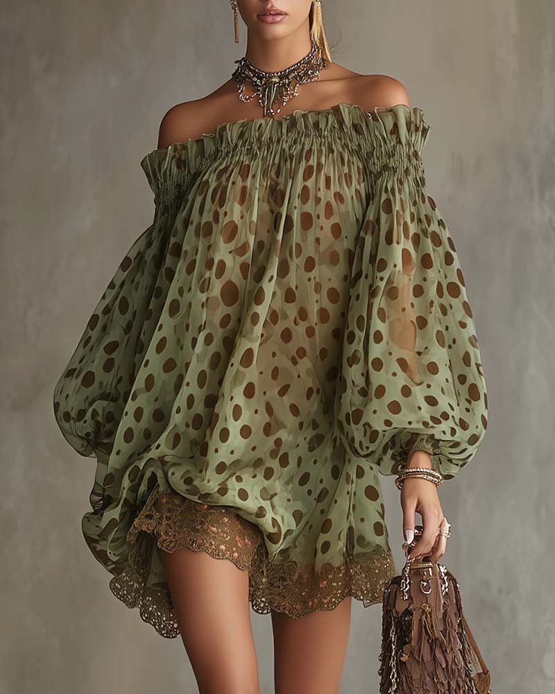 Leopard Print Off-Shoulder Lace Patchwork Dress
