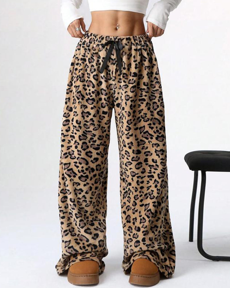 Unisex Leopard-Print Wide-Leg Pants