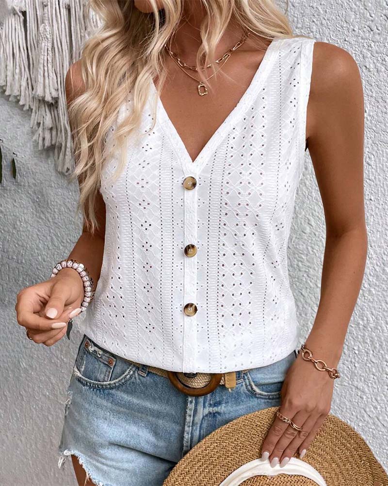 Sleeveless Hollow Button Tank Top