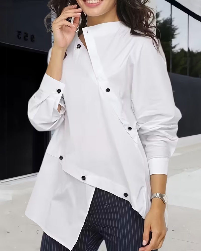 Solid Color Irregular Button Shirt