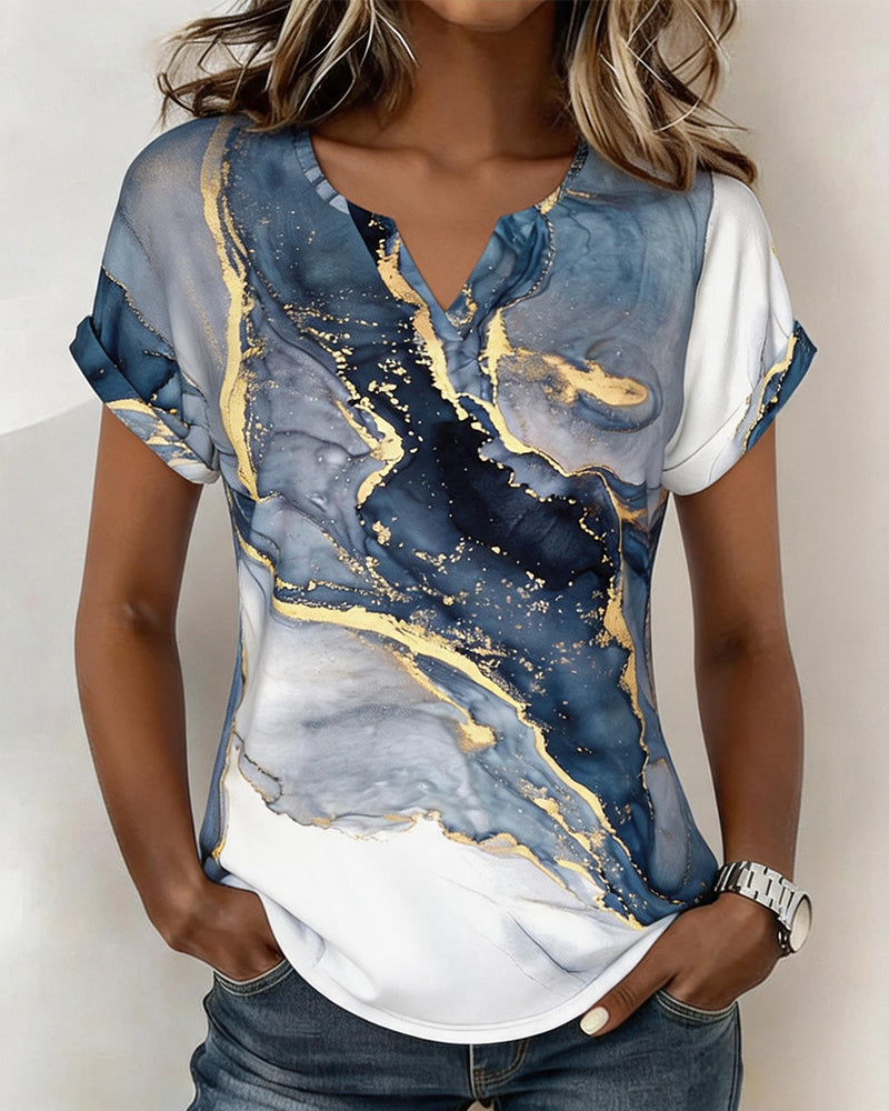 Marble Print V-Neck T-Shirt