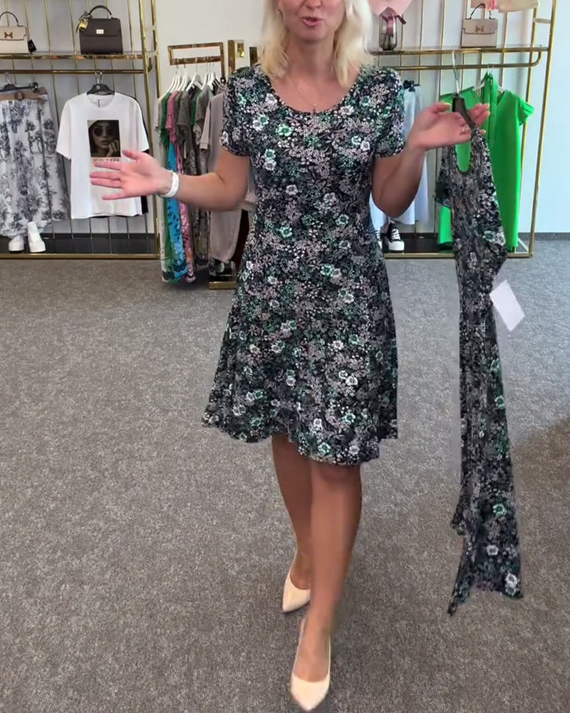 Aumora Temperament Slim Waist Printed Dress