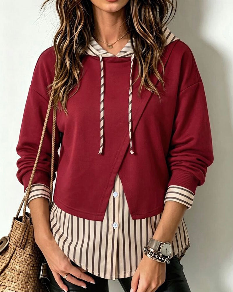 Fake Two-Piece Striped Patchwork Hoodie