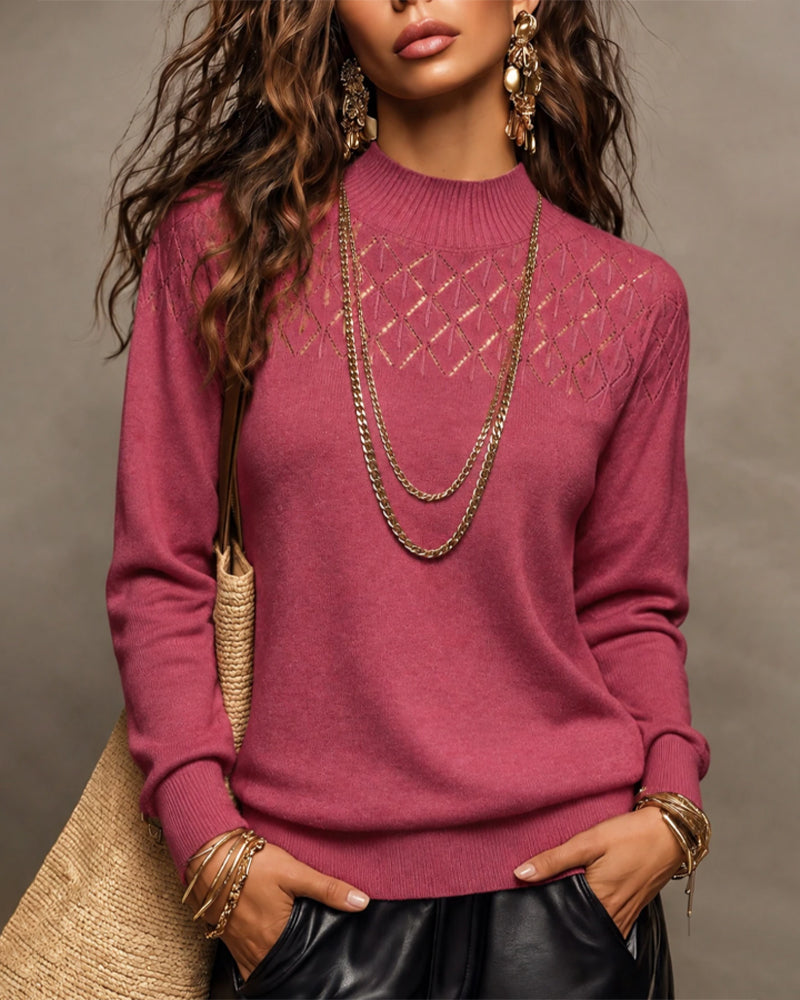High Collar Hollow Long Sleeve Slim Fit Top