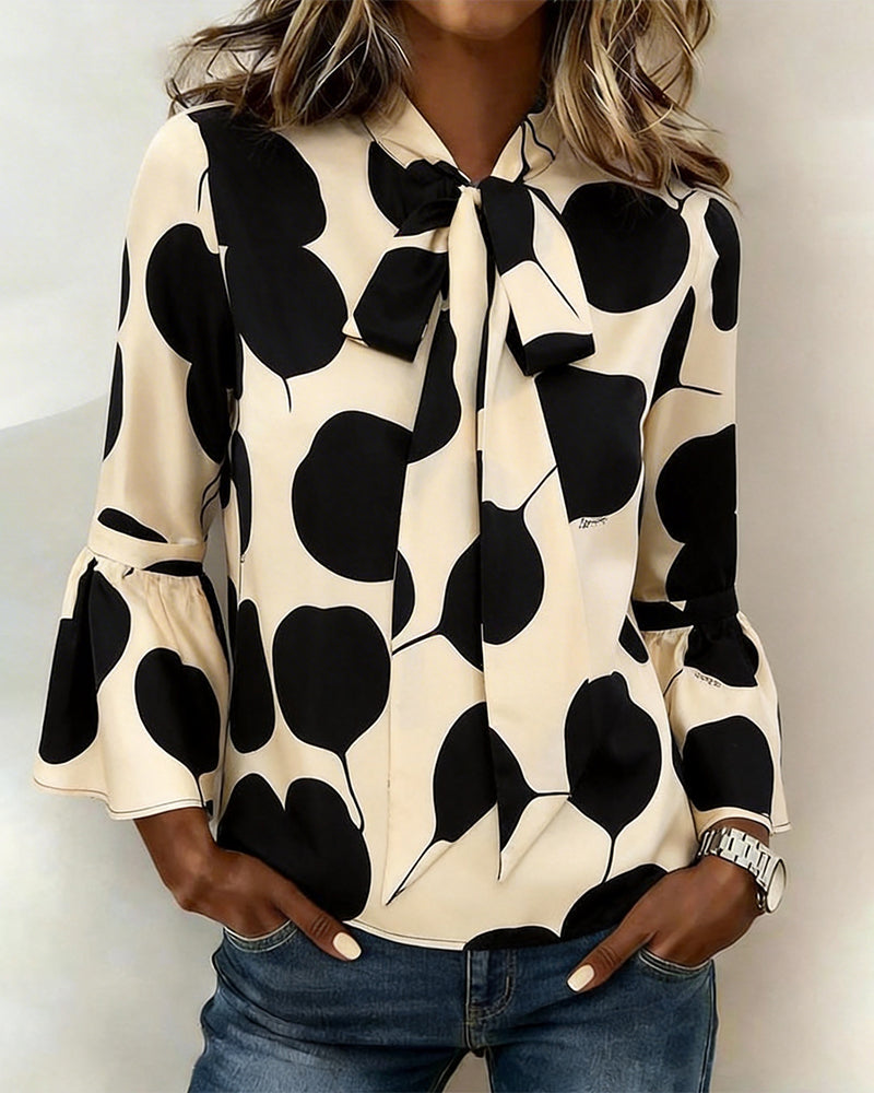 Leaf Print Tie Blouse