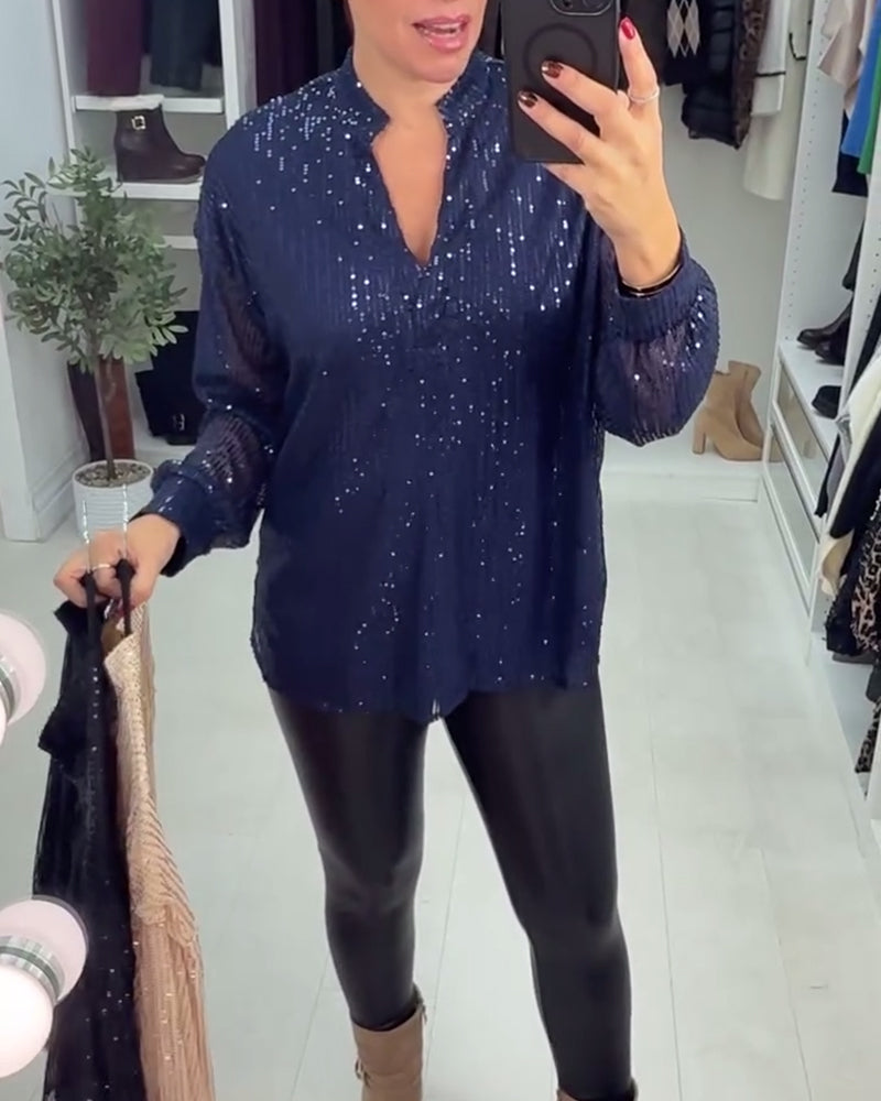 V-Neck Sequined Workwear Blouse