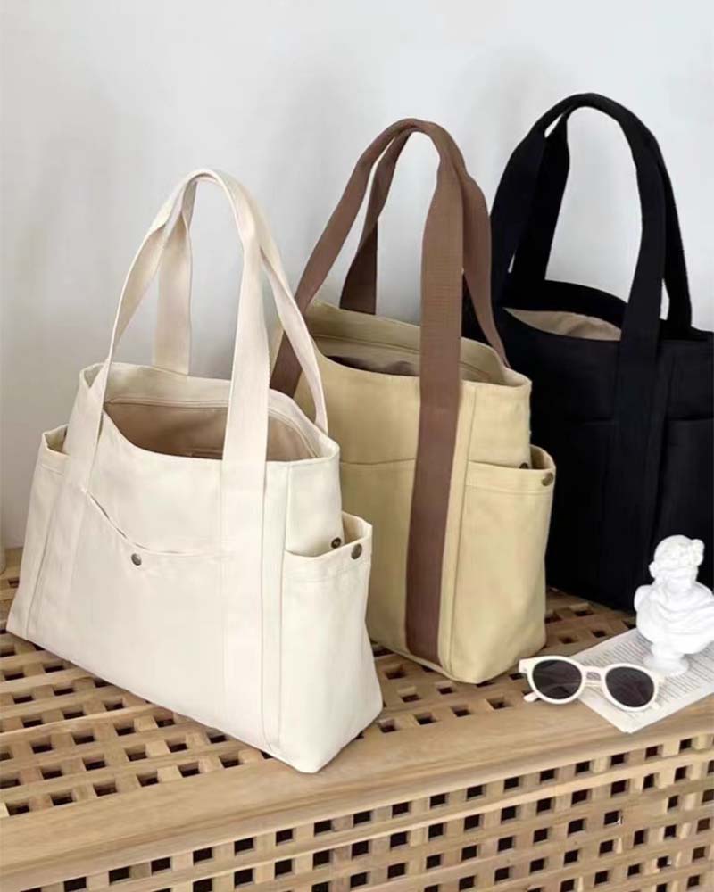 Large capacity canvas bag with double handles