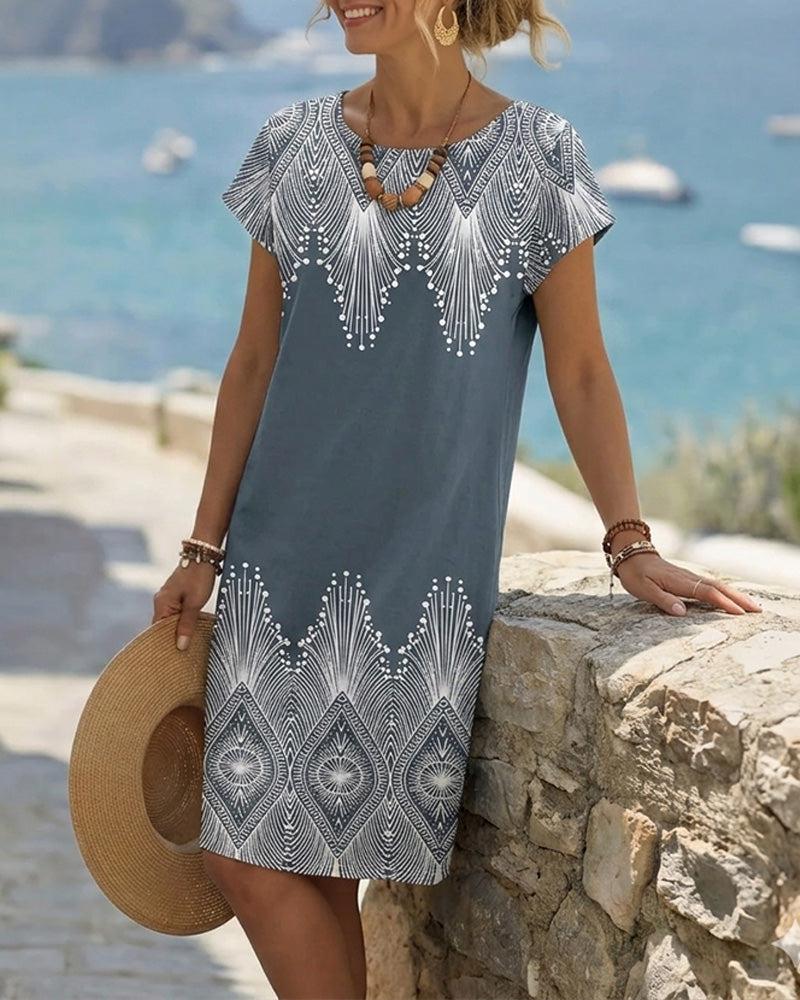 Ethnic Short-Sleeve Straight Dresses