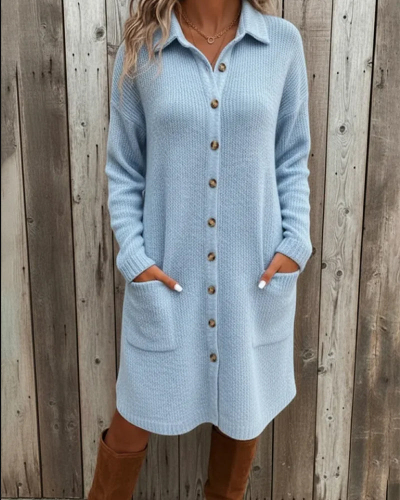 Elegant Collared Button-Down Sweater Dress
