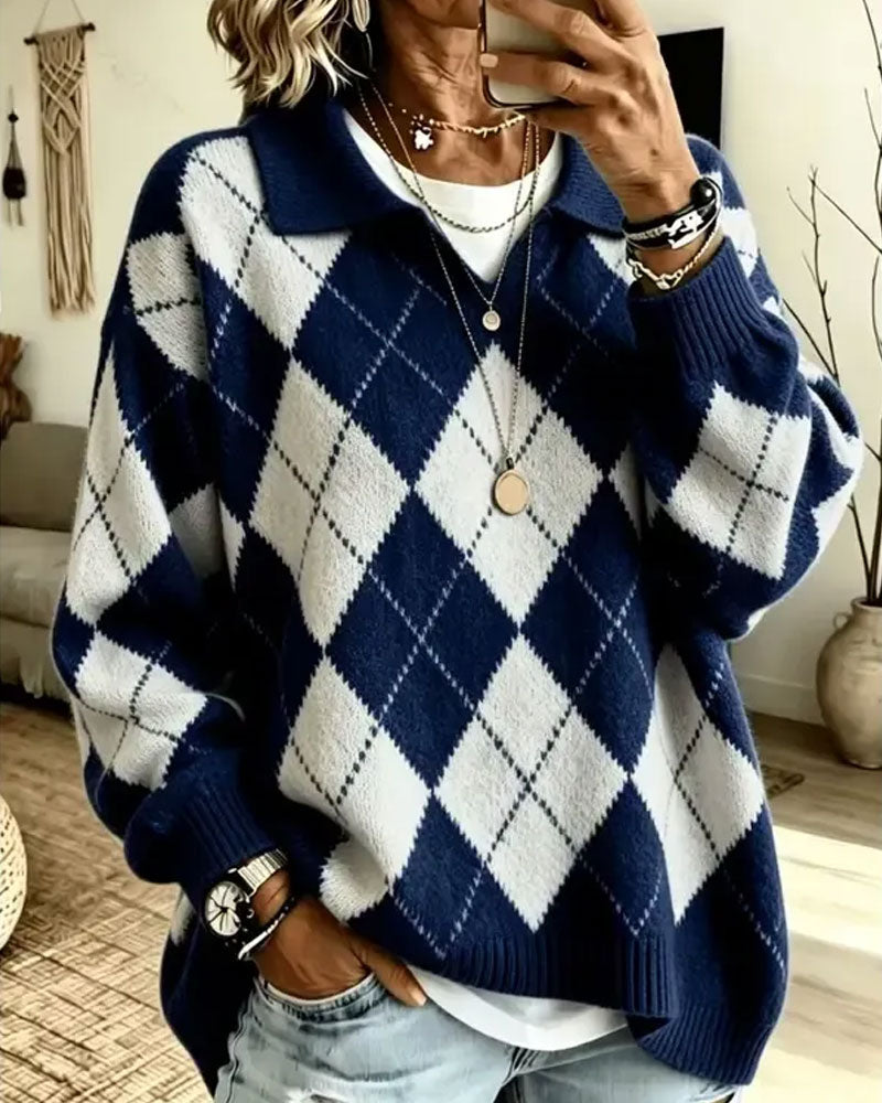 Diamond Lapel Loose Pullover