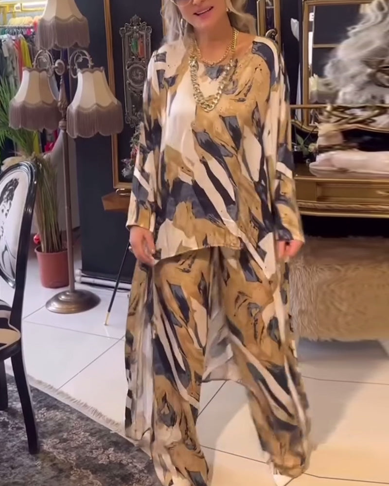 Irregular printed elegant two-piece set