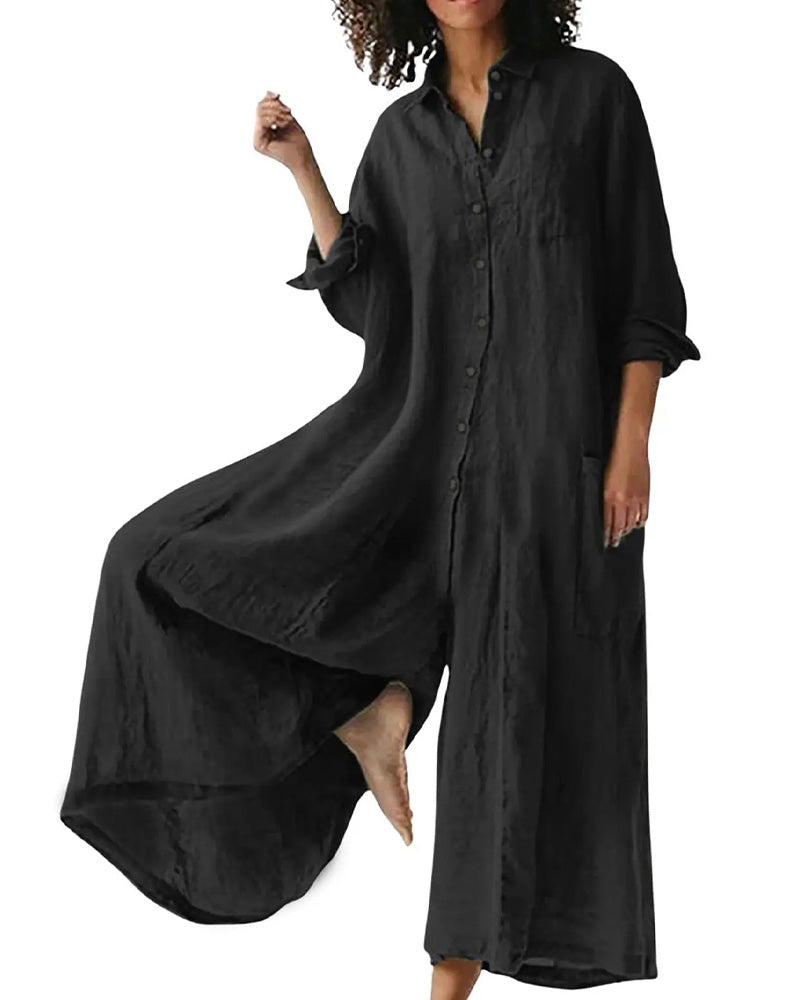 Lapel Loose Draped Casual Jumpsuit