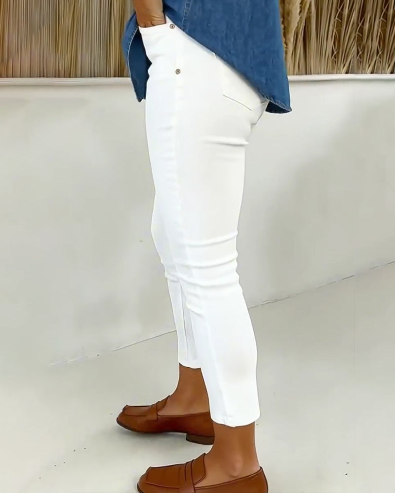 High-Waisted Slim-Fit Cropped Pants