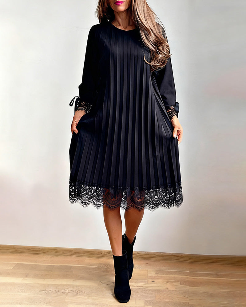 Lace-Trimmed Pleated Dress