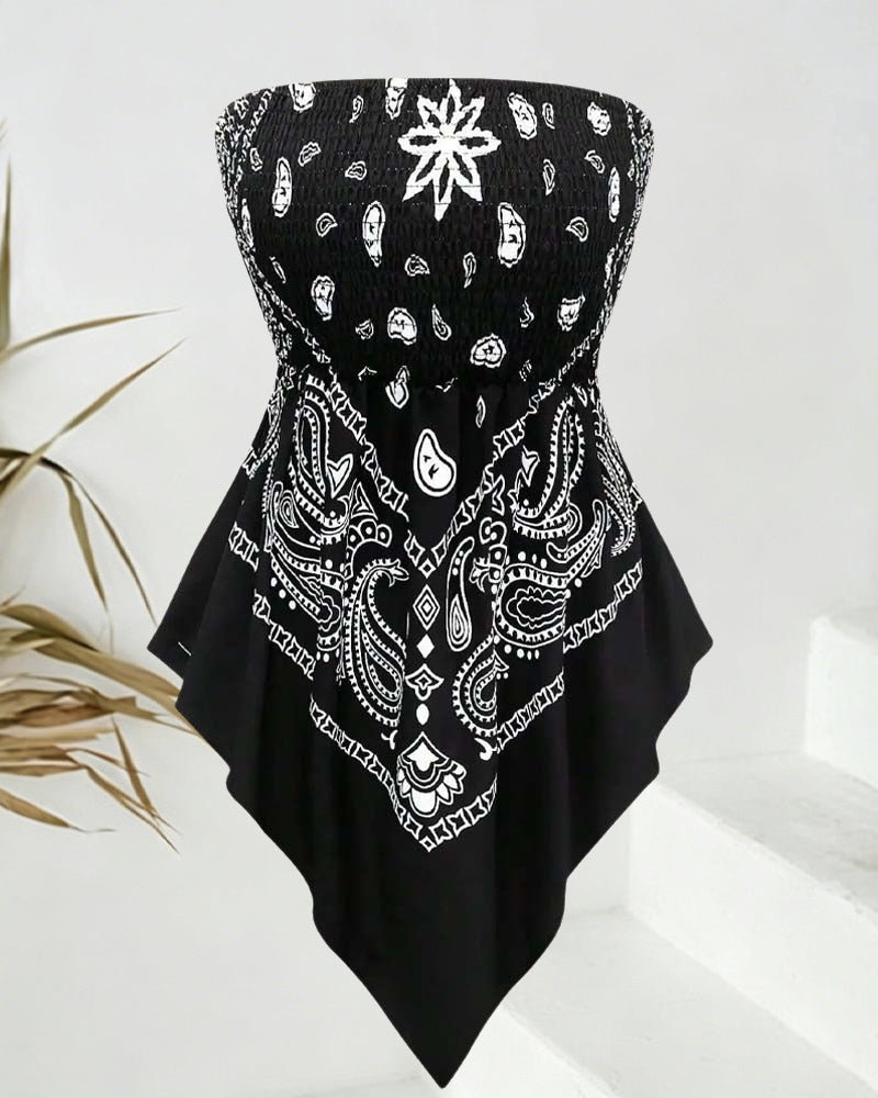 Paisley Bandeau Asymmetrical Blouse