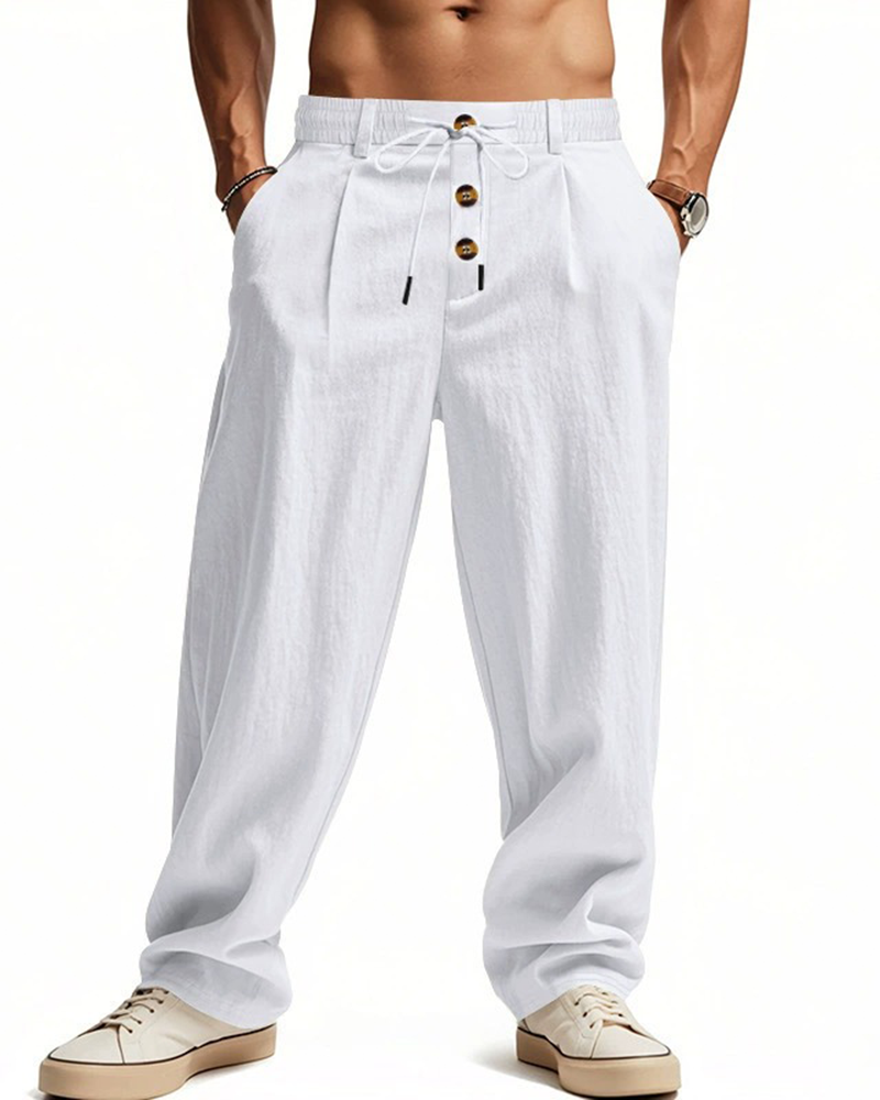 Casual Solid-Color Straight-Leg Pants