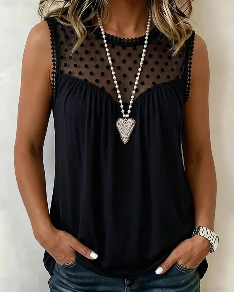 Mesh Polka Dot Patchwork Tank Top