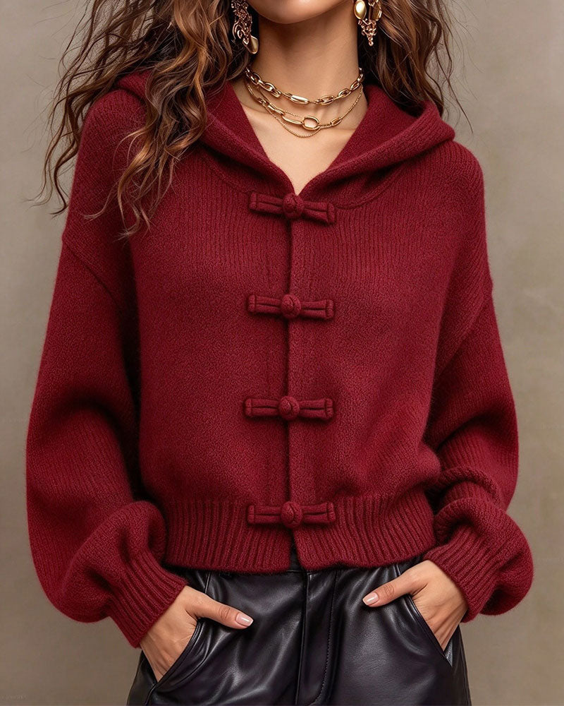 Solid Color Hooded Sweater Cardigan