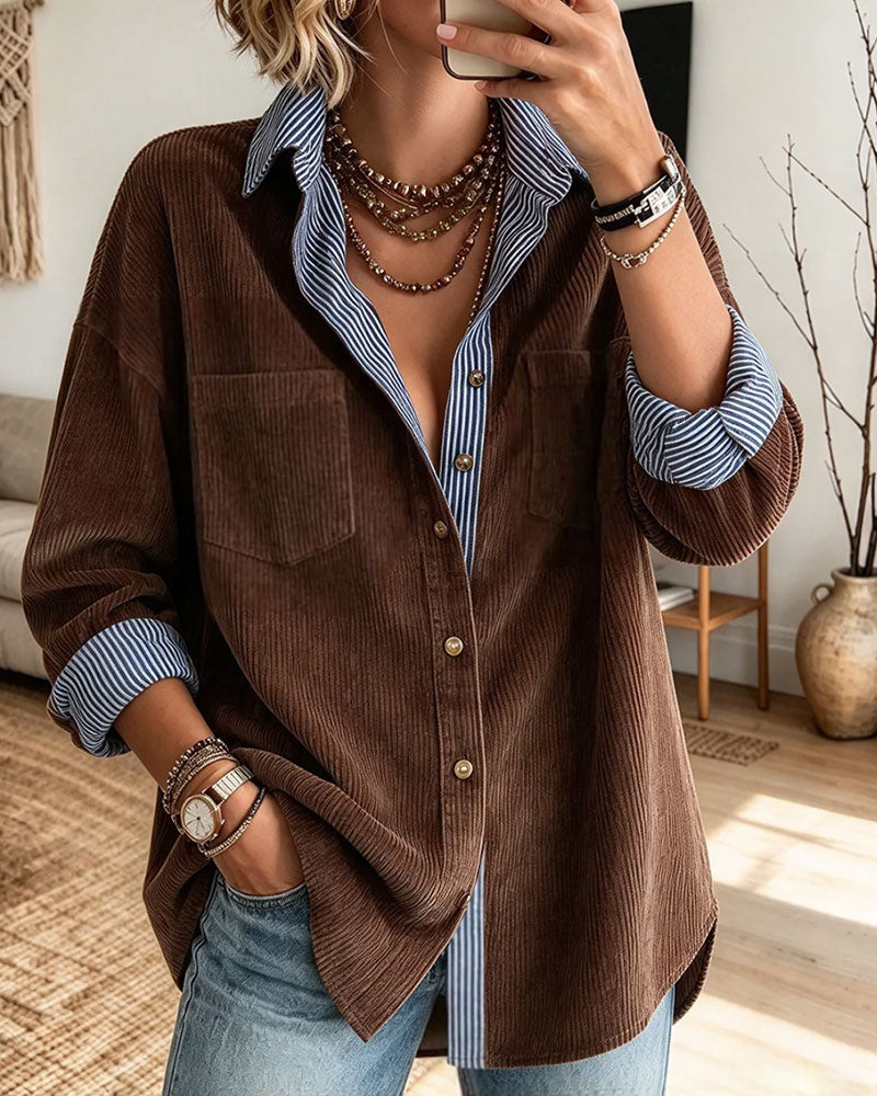 Button-Lapel Fake Two-Piece Shirt
