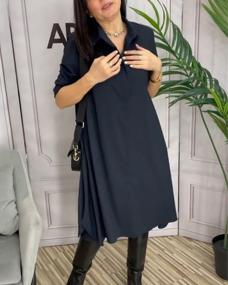 Solid color lapel casual dress