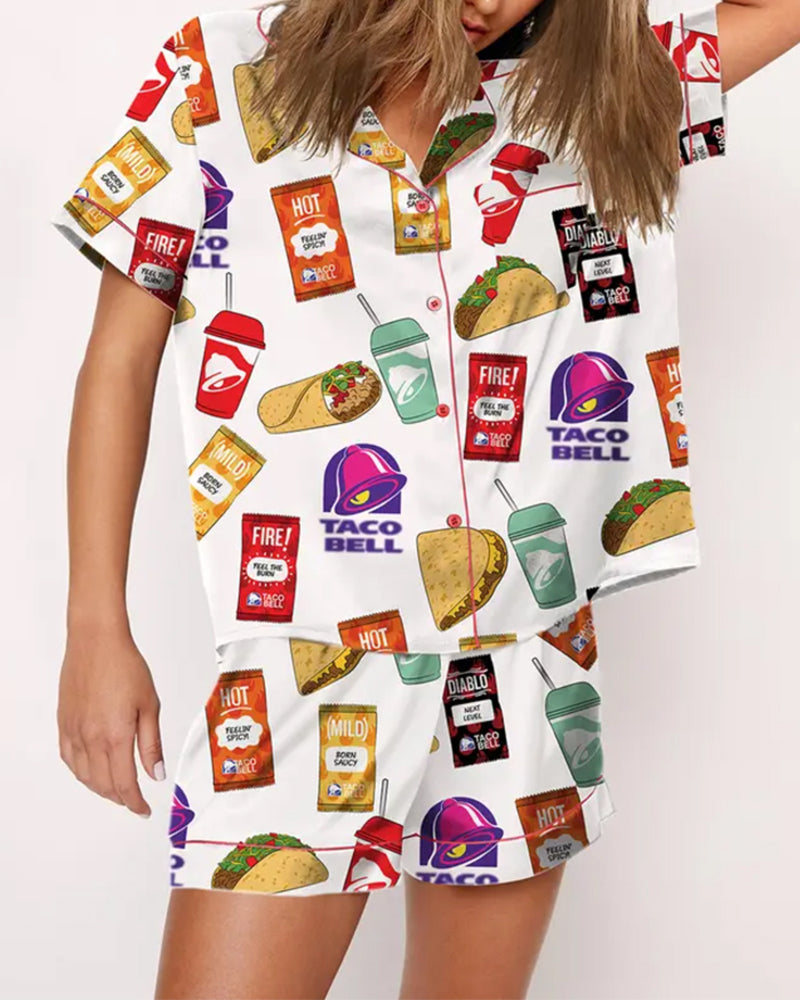 Short-Sleeved Printed Pajama Set