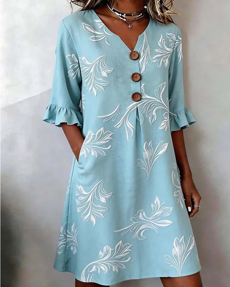 Three-Button Floral Print Dress