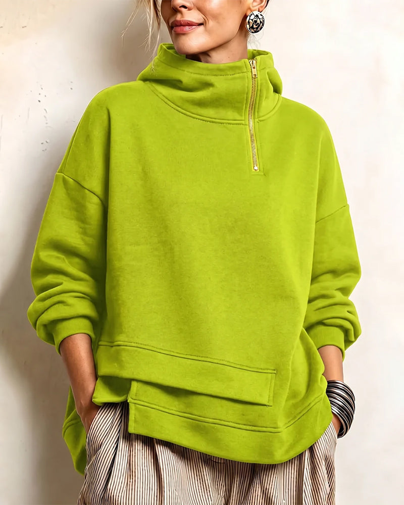 Turtleneck Zip Irregular Sweatshirt