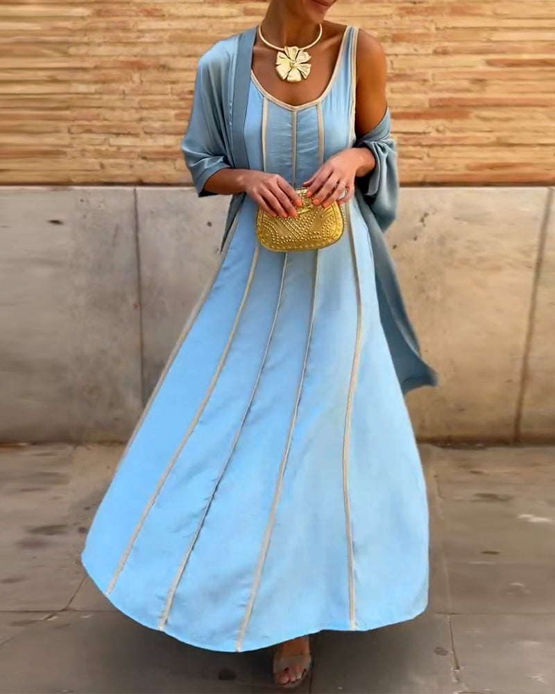 Printed Round Neck Long Dress Casual Top Two Piece Set